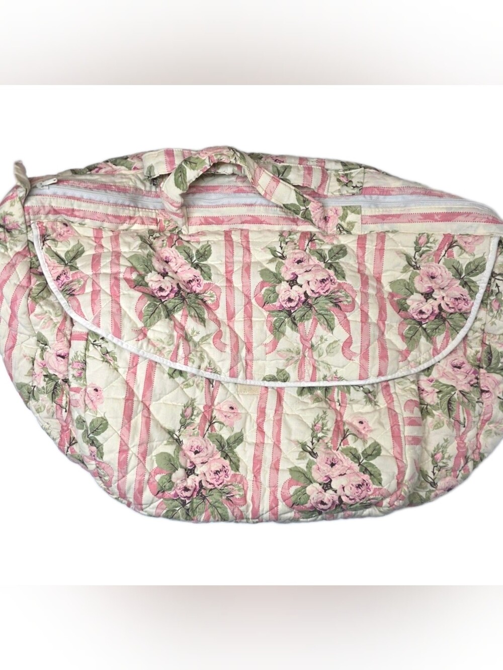 Vintage Mid-Century Quilted Floral Travel Duffle Bag – Pink Cabbage Rose